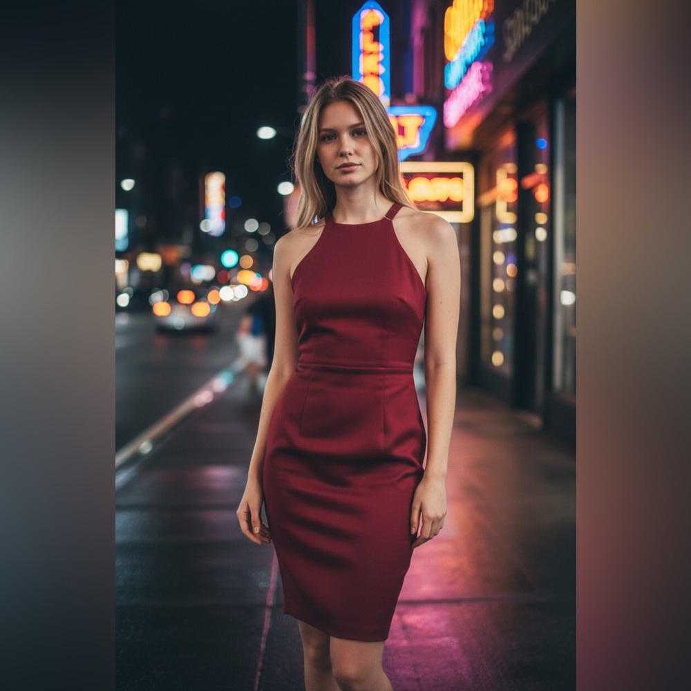 Lulu's Red Halter Bodycon Mini Dress Back Slit Size Large